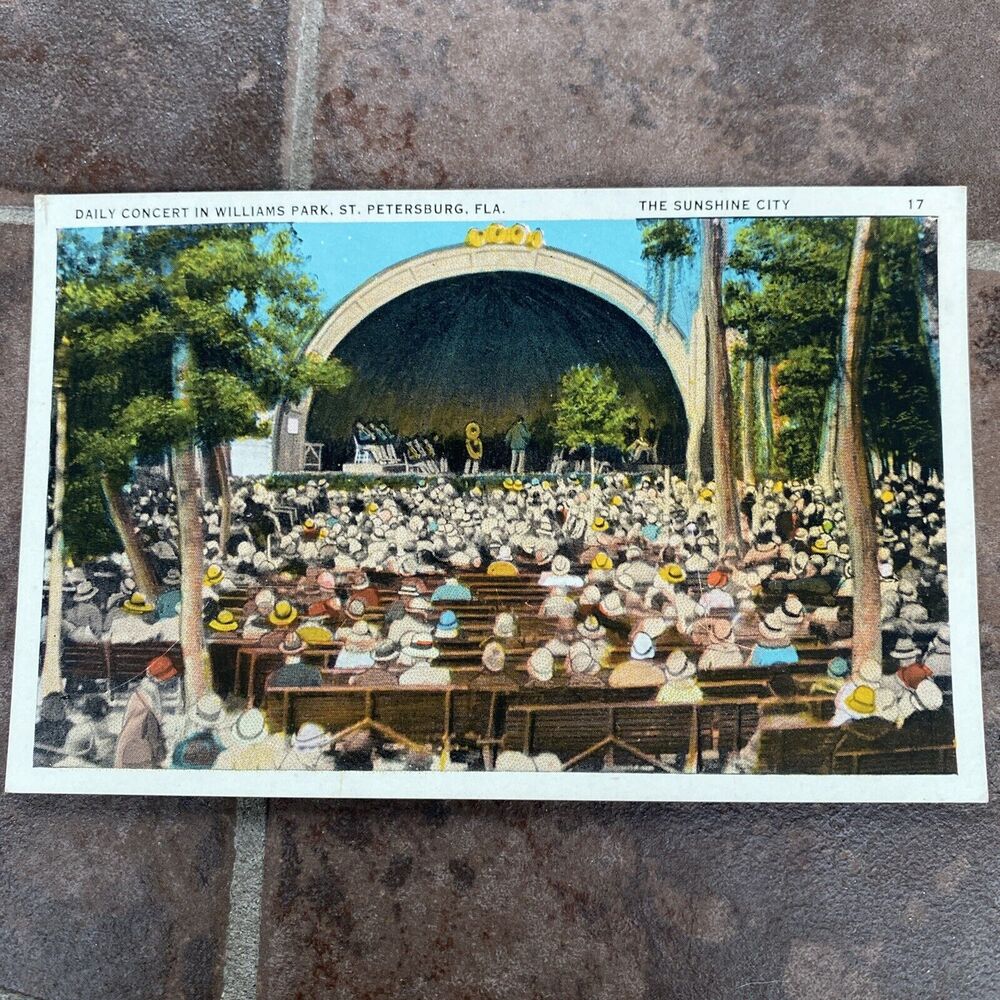 1930s St Petersburg FL Florida Williams Park Daily Concert Vintage Postcard